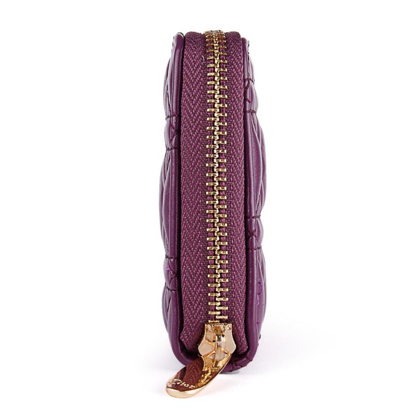 Quilted Lady Dior Zip Around Wallet Purple